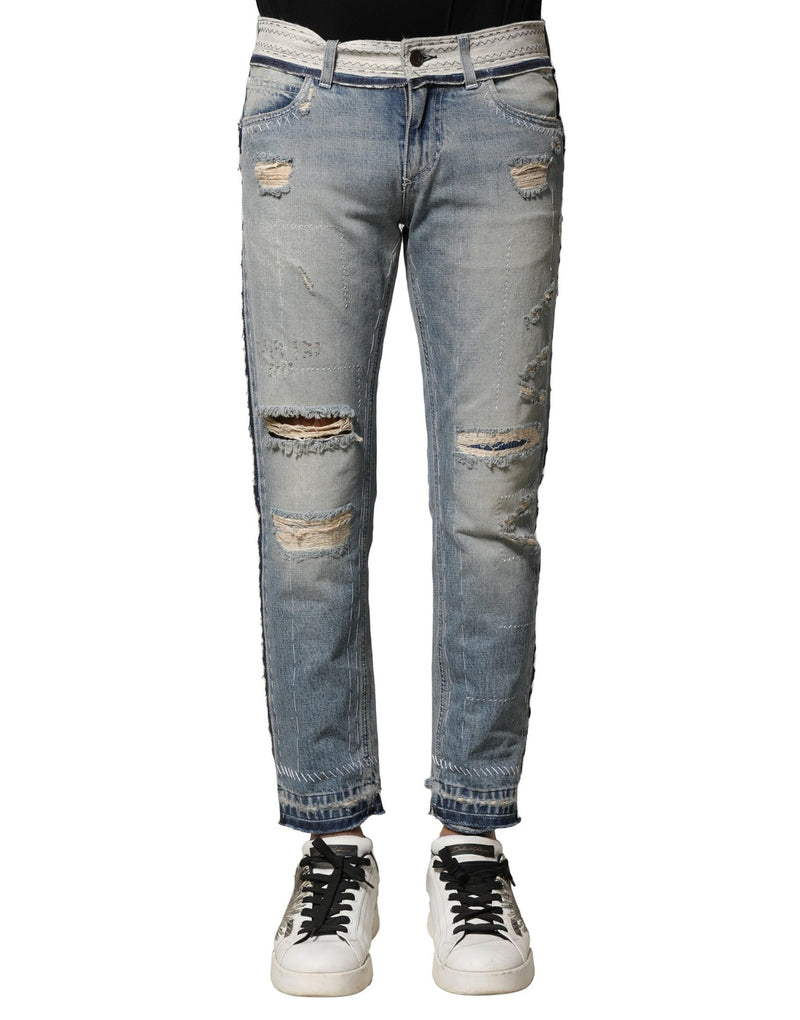 Light Blue Tattered Straight Men Denim Jeans Dolce & Gabbana
