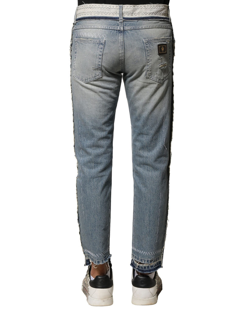 Light Blue Tattered Straight Men Denim Jeans Dolce & Gabbana