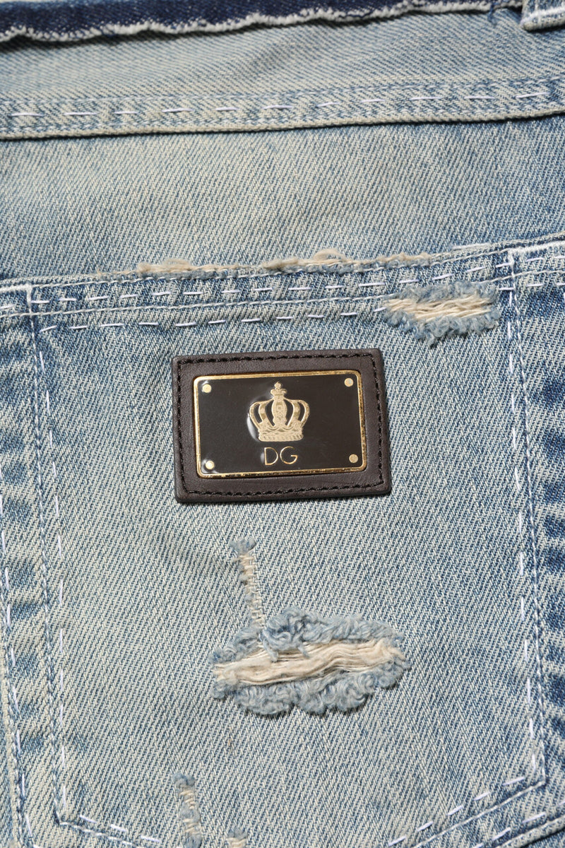 Light Blue Tattered Straight Men Denim Jeans Dolce & Gabbana