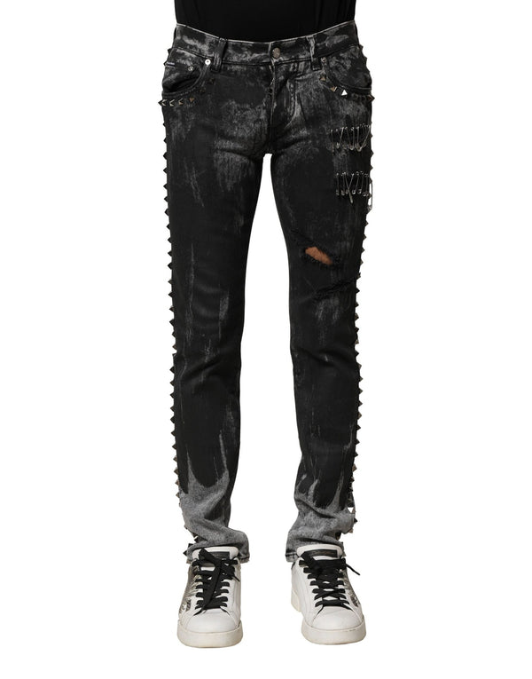 Black Washed Embellished Skinny Denim Jeans Dolce & Gabbana