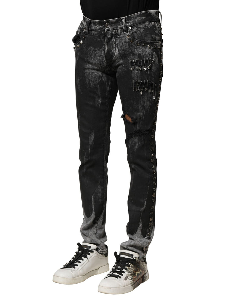 Black Washed Embellished Skinny Denim Jeans Dolce & Gabbana