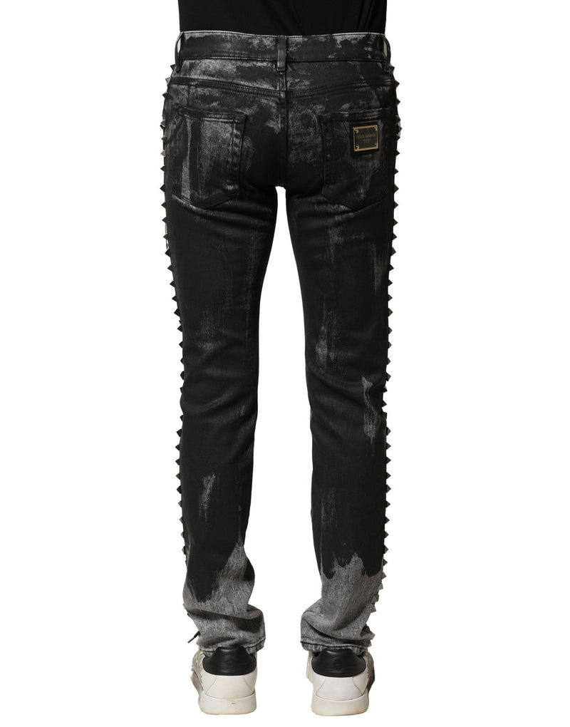 Black Washed Embellished Skinny Denim Jeans Dolce & Gabbana