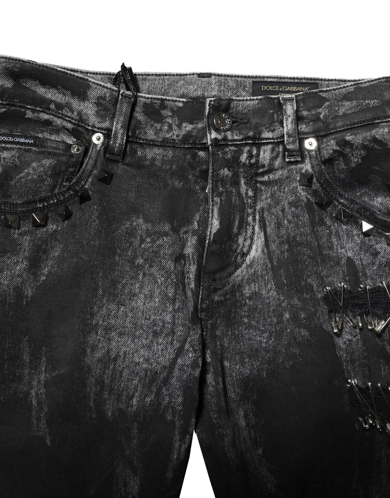 Black Washed Embellished Skinny Denim Jeans Dolce & Gabbana