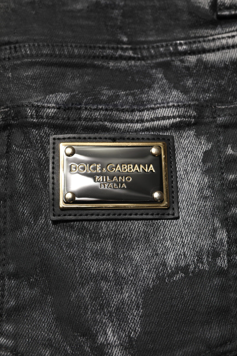 Black Washed Embellished Skinny Denim Jeans Dolce & Gabbana