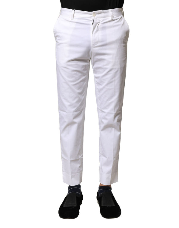 White Cotton Straight Logo Men Pants Dolce & Gabbana