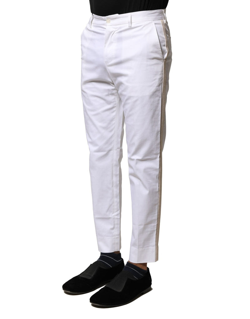 White Cotton Straight Logo Men Pants Dolce & Gabbana