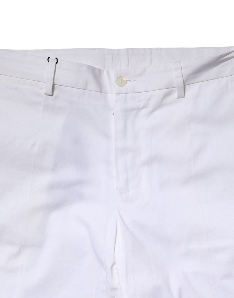 White Cotton Straight Logo Men Pants Dolce & Gabbana