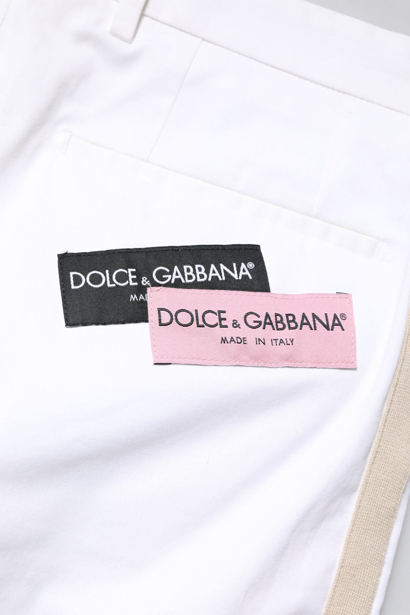 White Cotton Straight Logo Men Pants Dolce & Gabbana