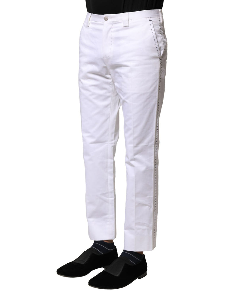 White Cotton Straight Logo Men Pants Dolce & Gabbana