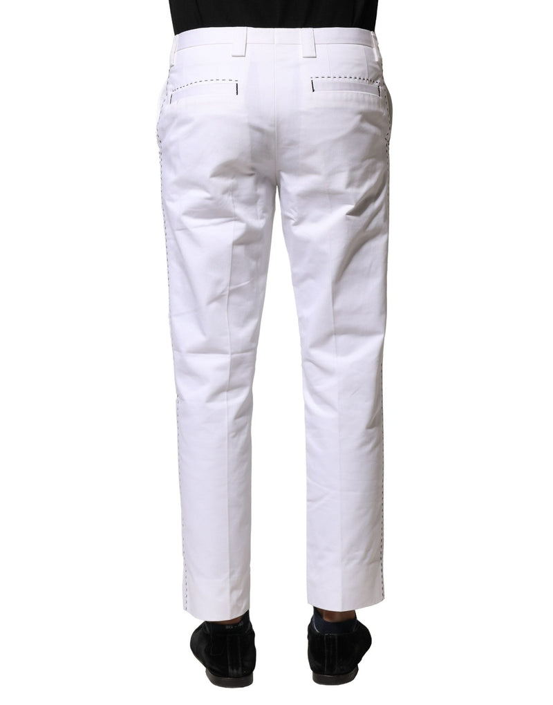 White Cotton Straight Logo Men Pants Dolce & Gabbana