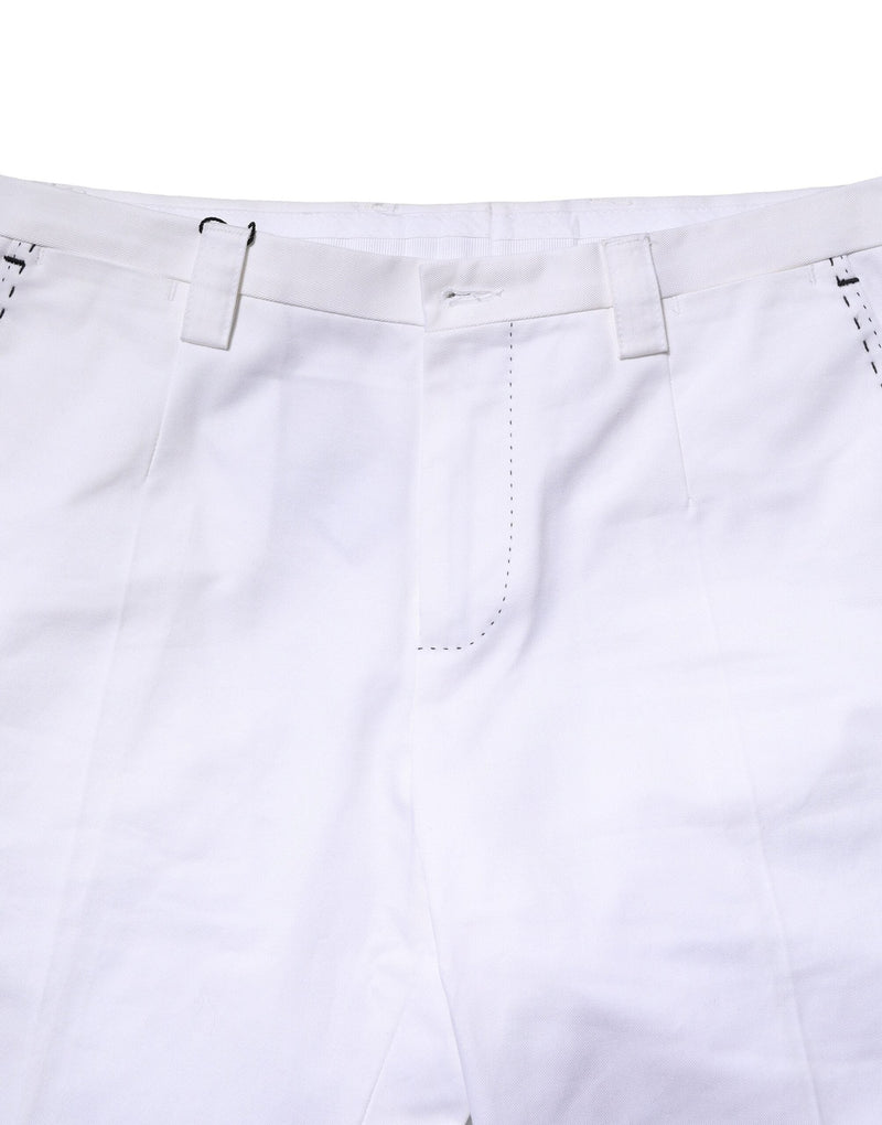 White Cotton Straight Logo Men Pants Dolce & Gabbana