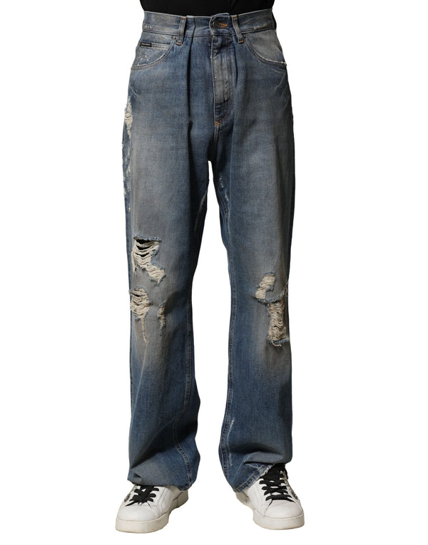 Blue Cotton Tattered Men Denim Jeans Dolce & Gabbana