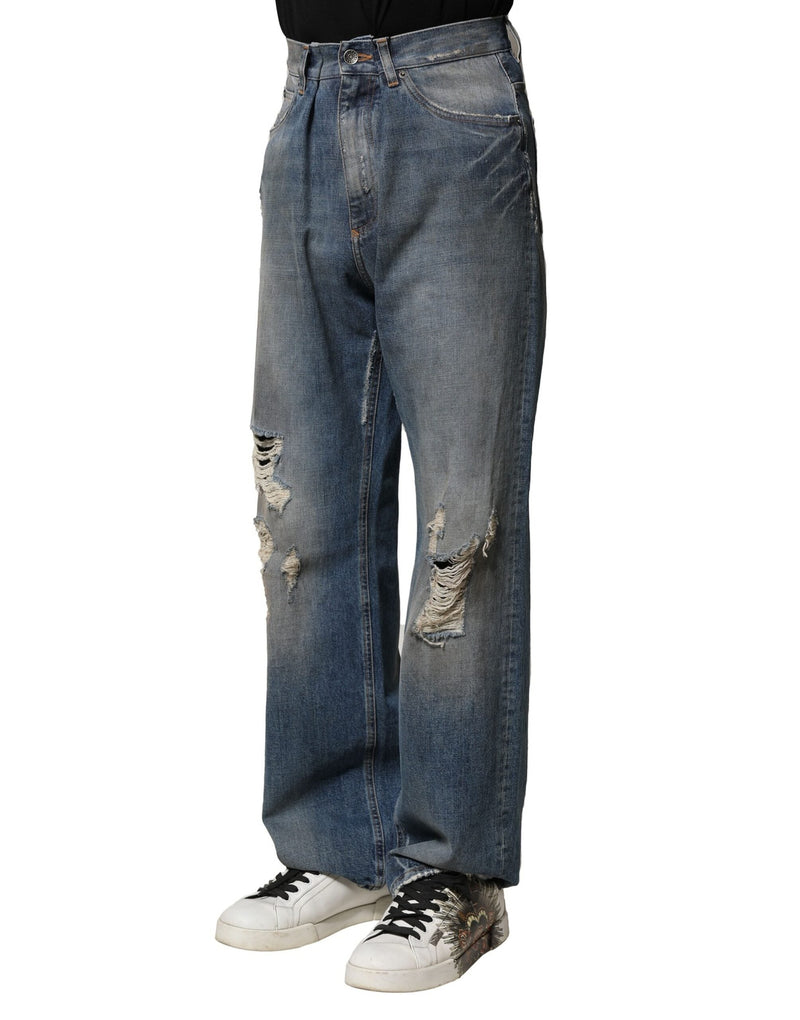 Blue Cotton Tattered Men Denim Jeans Dolce & Gabbana