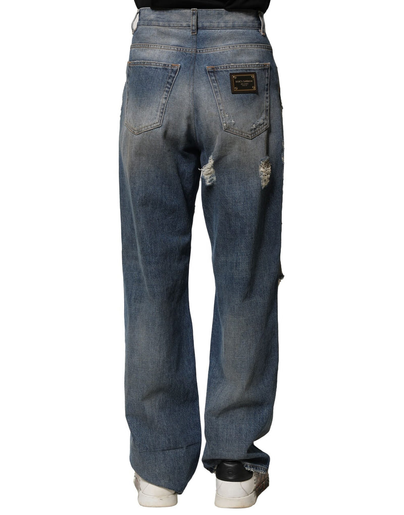 Blue Cotton Tattered Men Denim Jeans Dolce & Gabbana