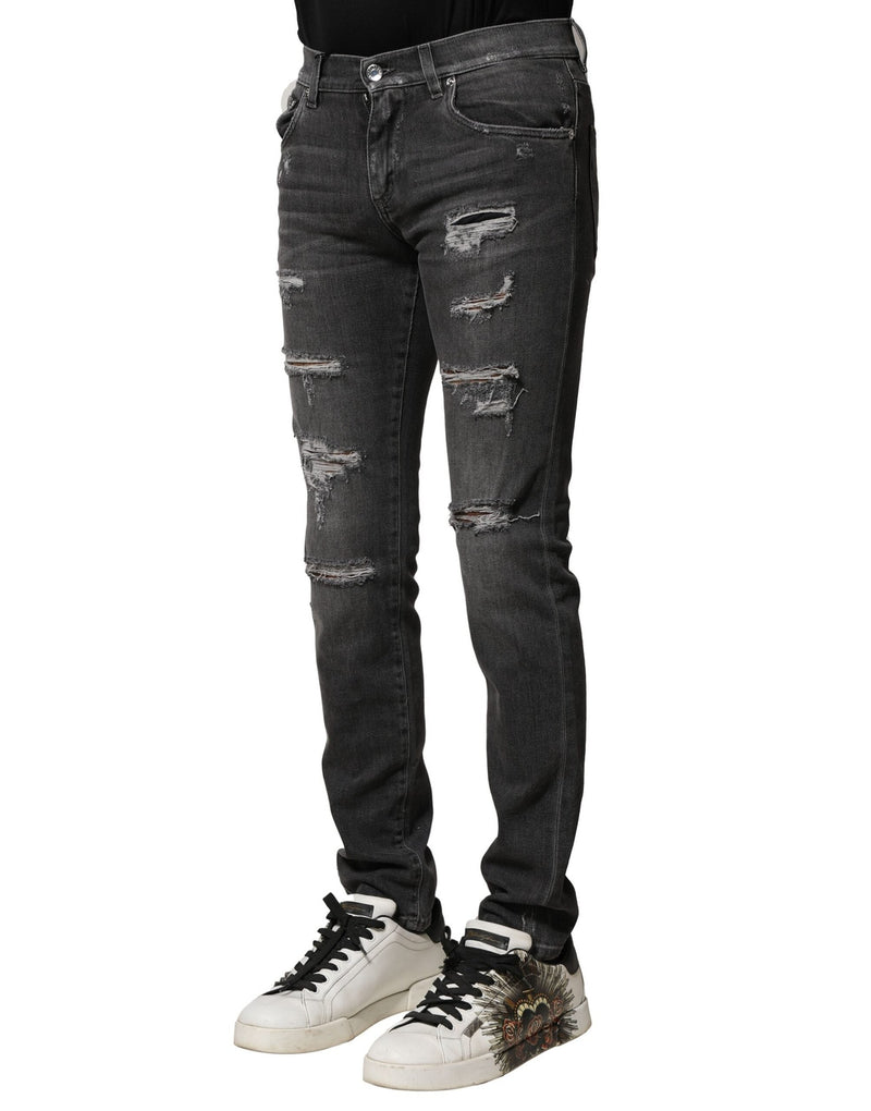 Black Washed Tattered Slim Fit Denim Jeans Dolce & Gabbana