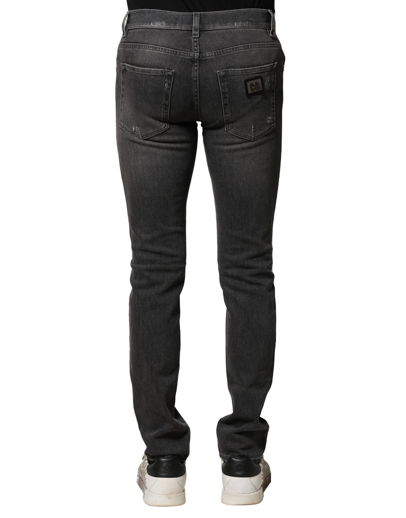 Black Washed Tattered Slim Fit Denim Jeans Dolce & Gabbana