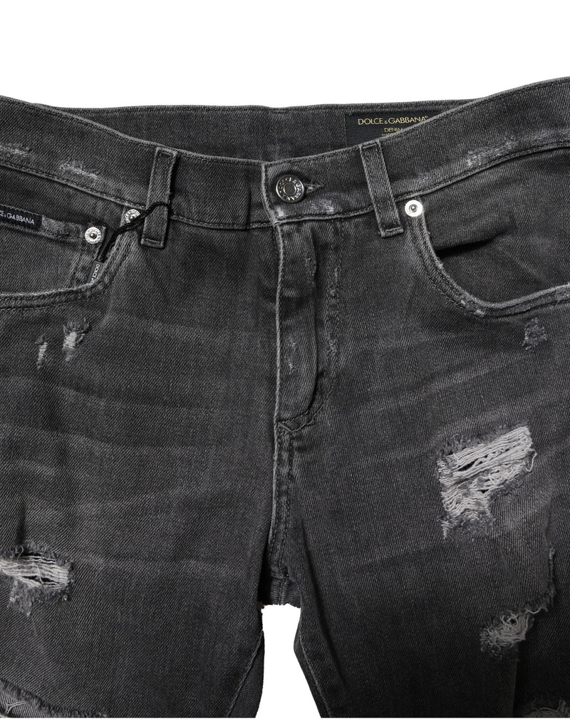 Black Washed Tattered Slim Fit Denim Jeans Dolce & Gabbana