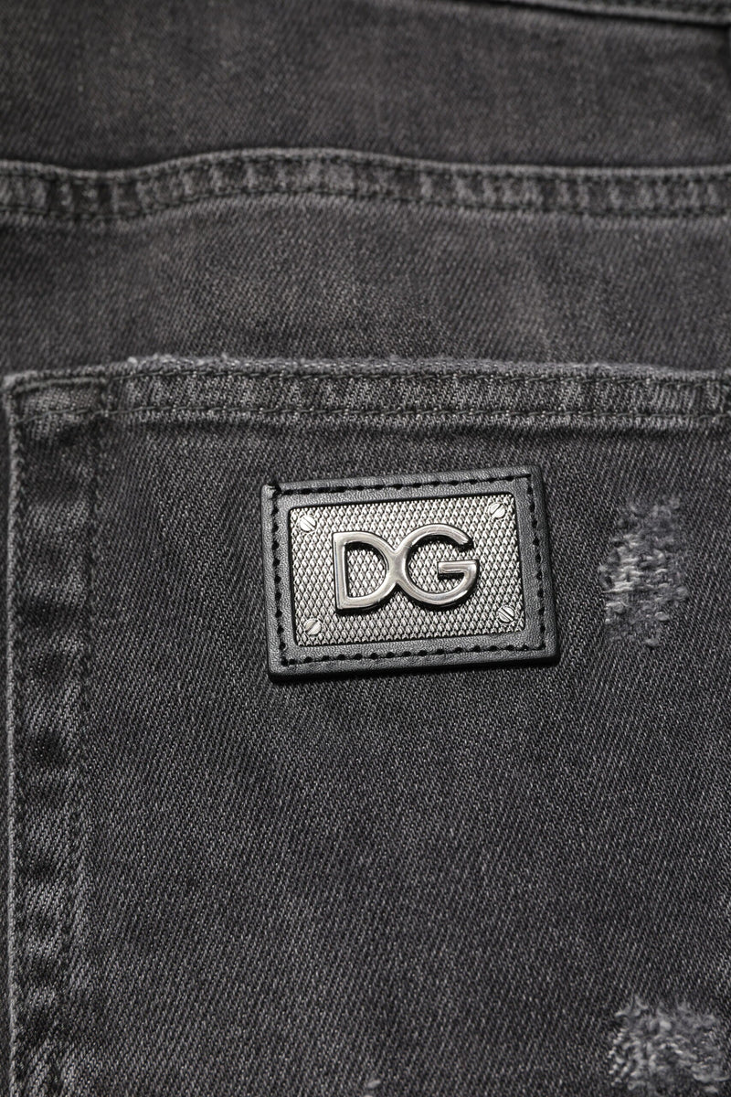 Black Washed Tattered Slim Fit Denim Jeans Dolce & Gabbana