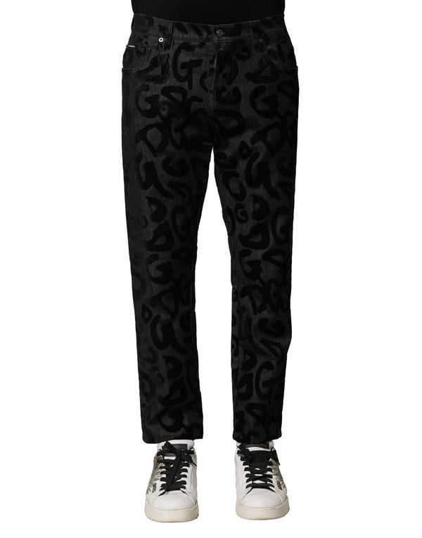 Gray Cotton DG Logo Straight Men Denim Jeans Dolce & Gabbana