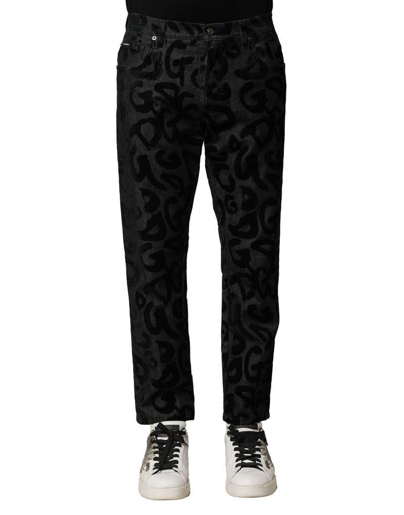 Gray Cotton DG Logo Straight Men Denim Jeans Dolce & Gabbana