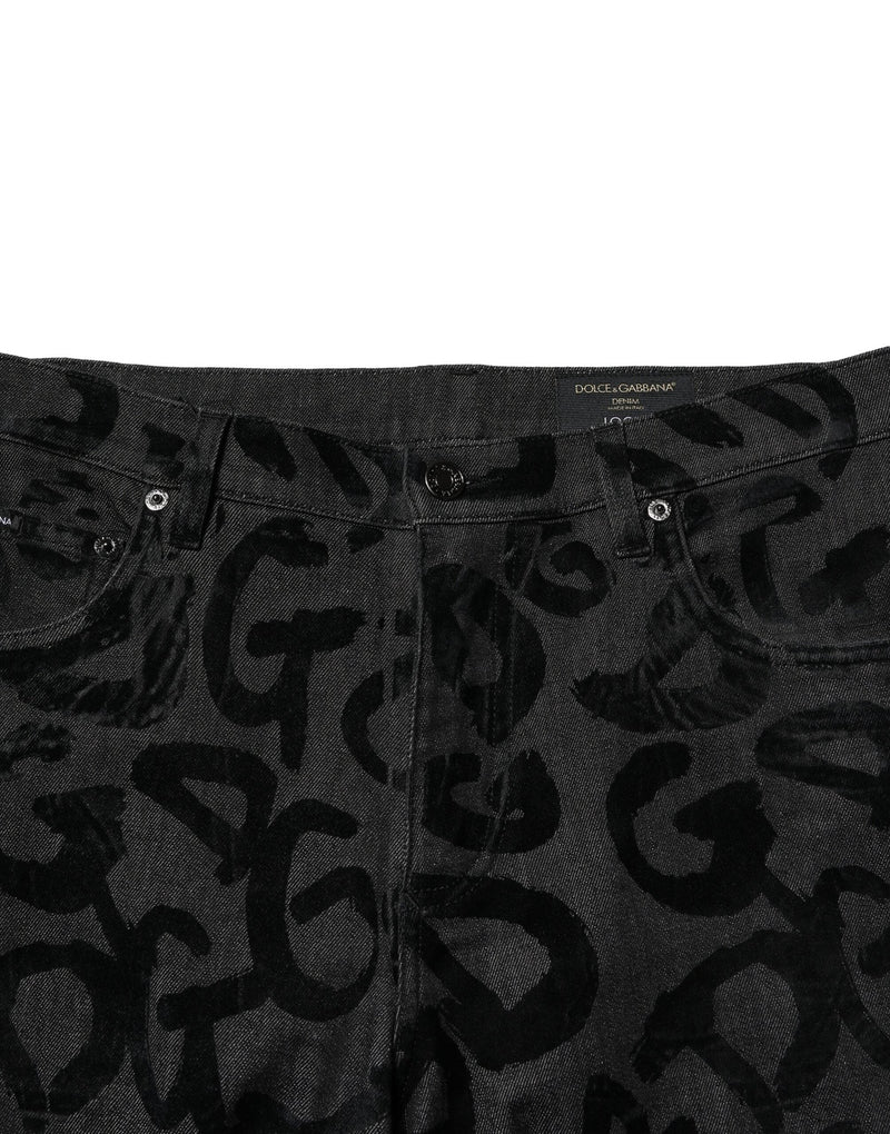 Gray Cotton DG Logo Straight Men Denim Jeans Dolce & Gabbana