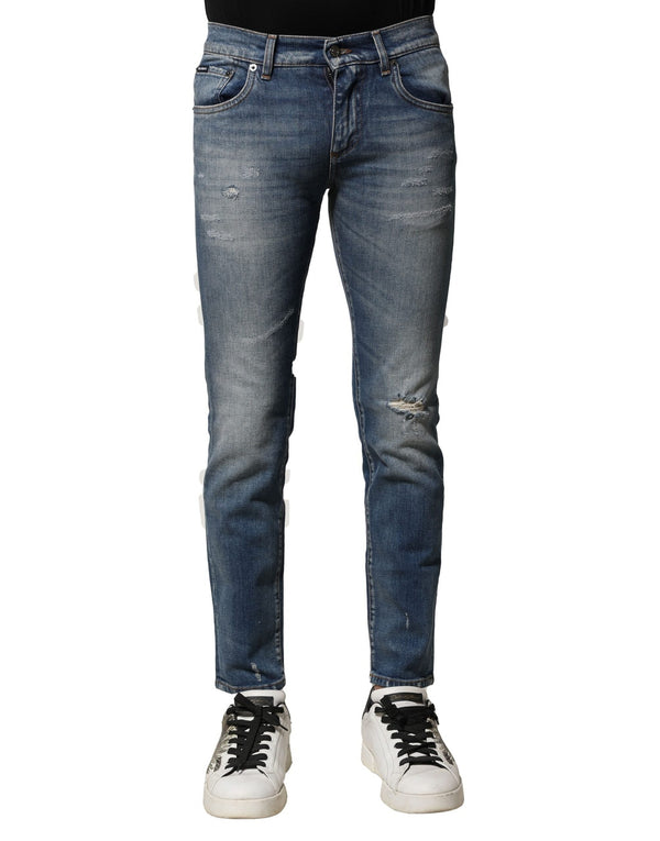 Blue Washed Cotton Slim Fit Men Denim Jeans Dolce & Gabbana