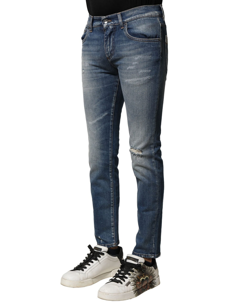 Blue Washed Cotton Slim Fit Men Denim Jeans Dolce & Gabbana