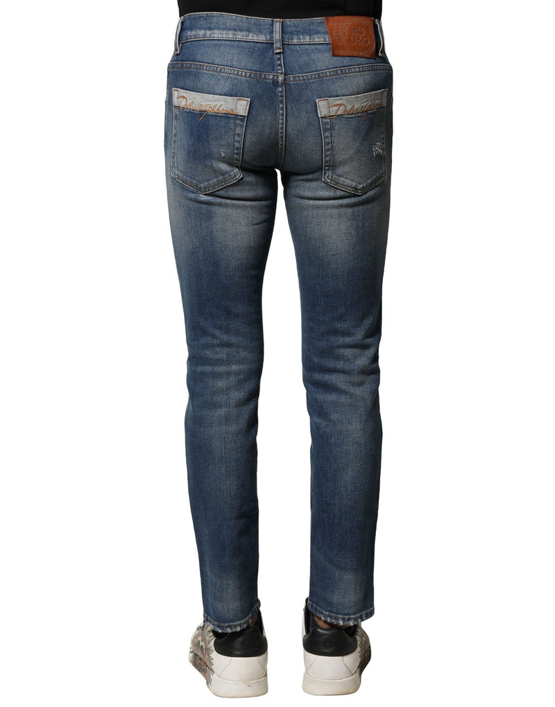 Blue Washed Cotton Slim Fit Men Denim Jeans Dolce & Gabbana