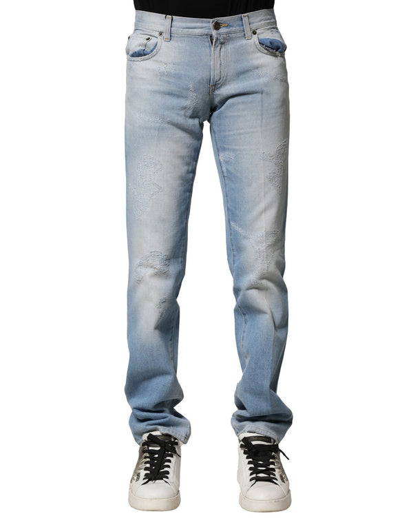 Light Blue Washed Straight Fit Denim Jeans Dolce & Gabbana