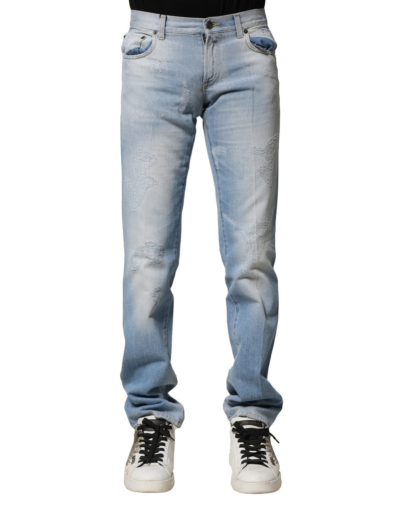 Light Blue Washed Straight Fit Denim Jeans Dolce & Gabbana