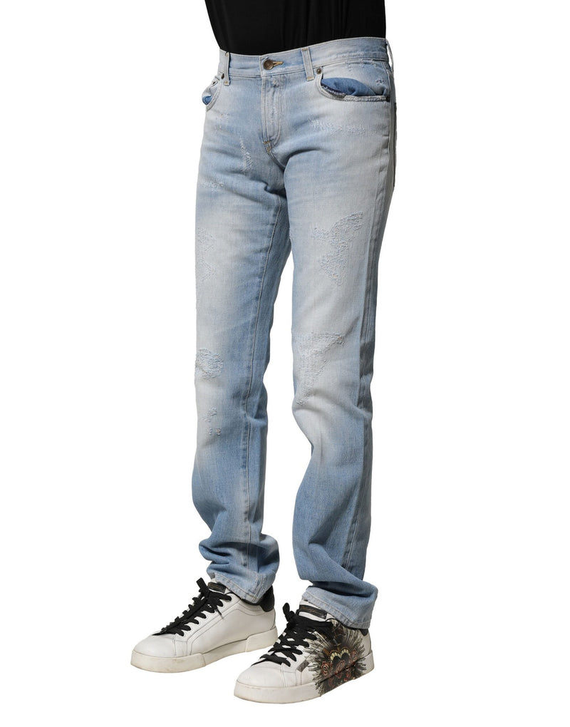 Light Blue Washed Straight Fit Denim Jeans Dolce & Gabbana
