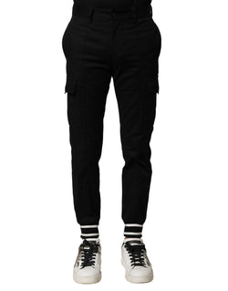 Black Cotton Cargo Joggers Men Pants Dolce & Gabbana