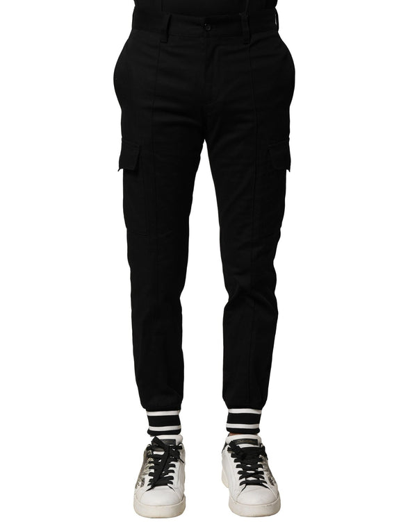 Black Cotton Cargo Joggers Men Pants Dolce & Gabbana