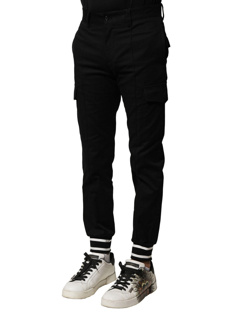 Black Cotton Cargo Joggers Men Pants Dolce & Gabbana