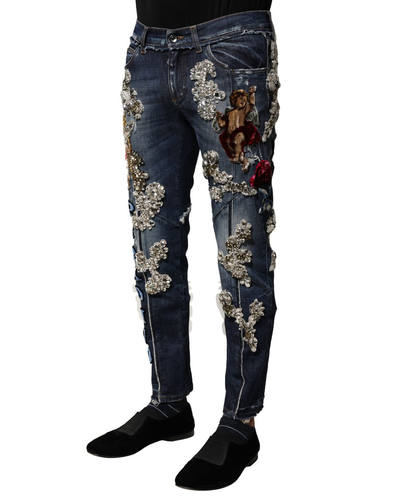 Blue Cotton Rhinestone Embellish Denim Jeans Dolce & Gabbana