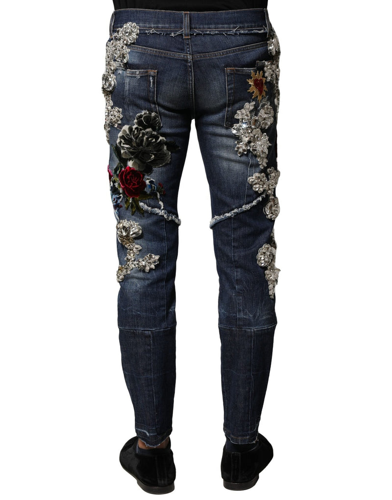 Blue Cotton Rhinestone Embellish Denim Jeans Dolce & Gabbana