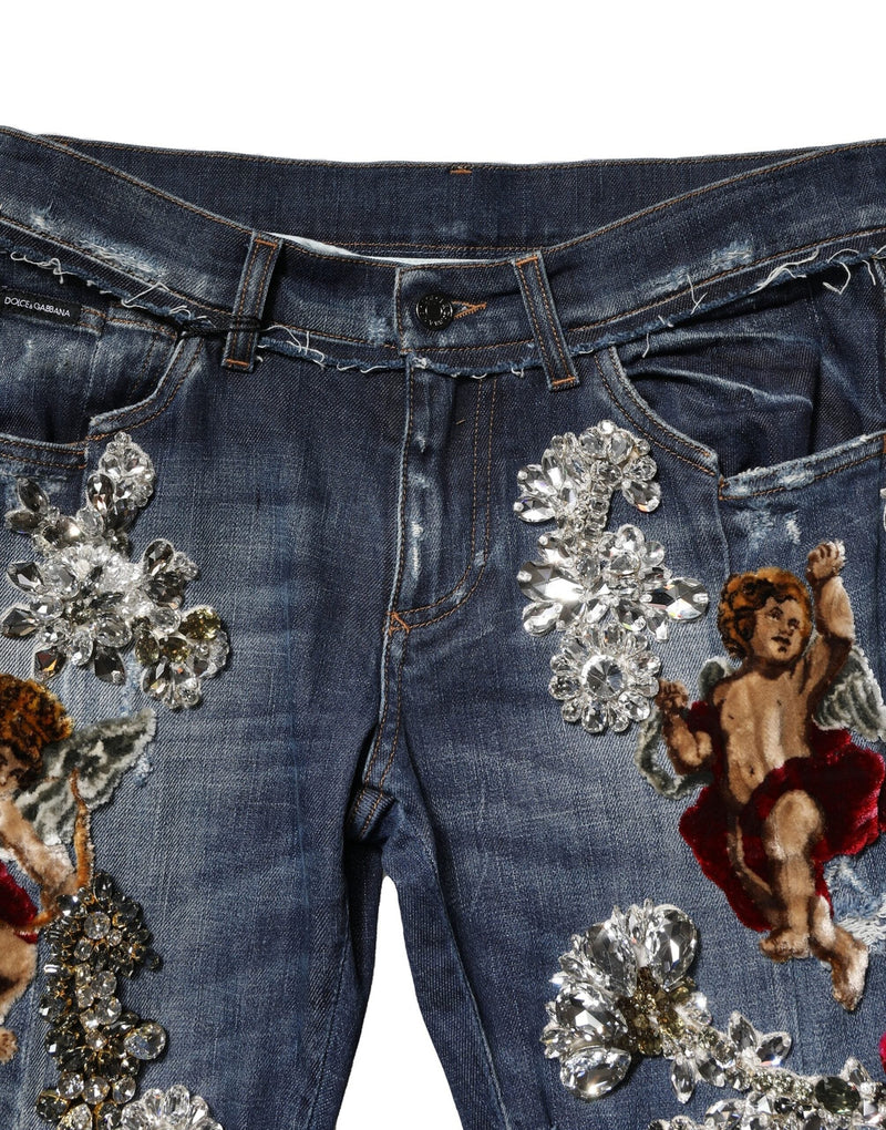 Blue Cotton Rhinestone Embellish Denim Jeans Dolce & Gabbana