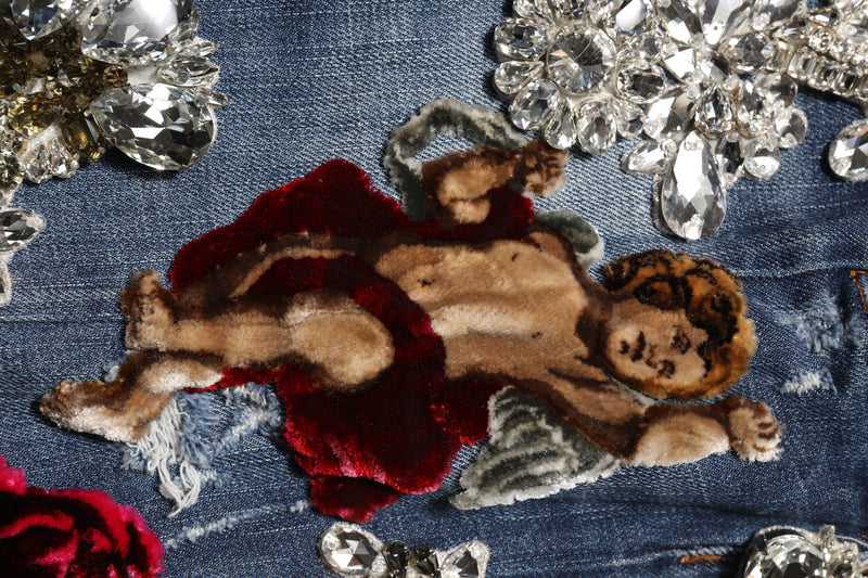 Blue Cotton Rhinestone Embellish Denim Jeans Dolce & Gabbana