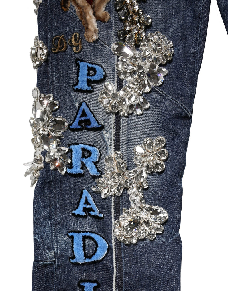 Blue Cotton Rhinestone Embellish Denim Jeans Dolce & Gabbana