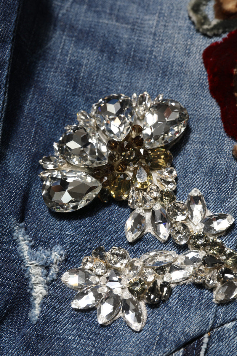 Blue Cotton Rhinestone Embellish Denim Jeans Dolce & Gabbana