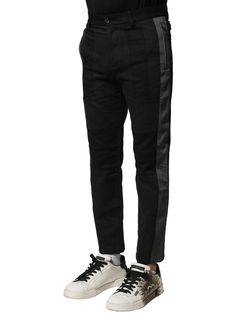 Black Gray Cotton Tapered Men Pants Dolce & Gabbana