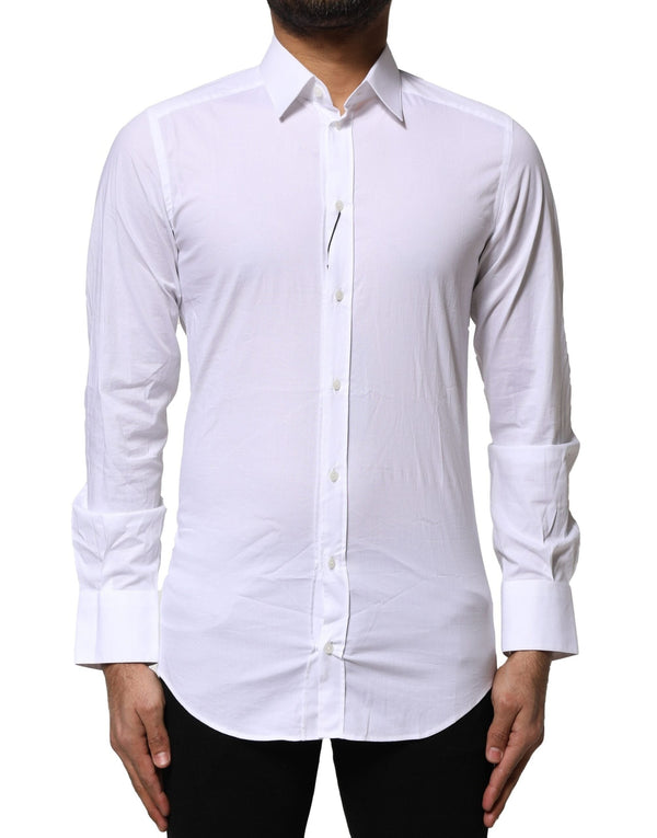 White Cotton GOLD Long Sleeves Dress Shirt Dolce & Gabbana