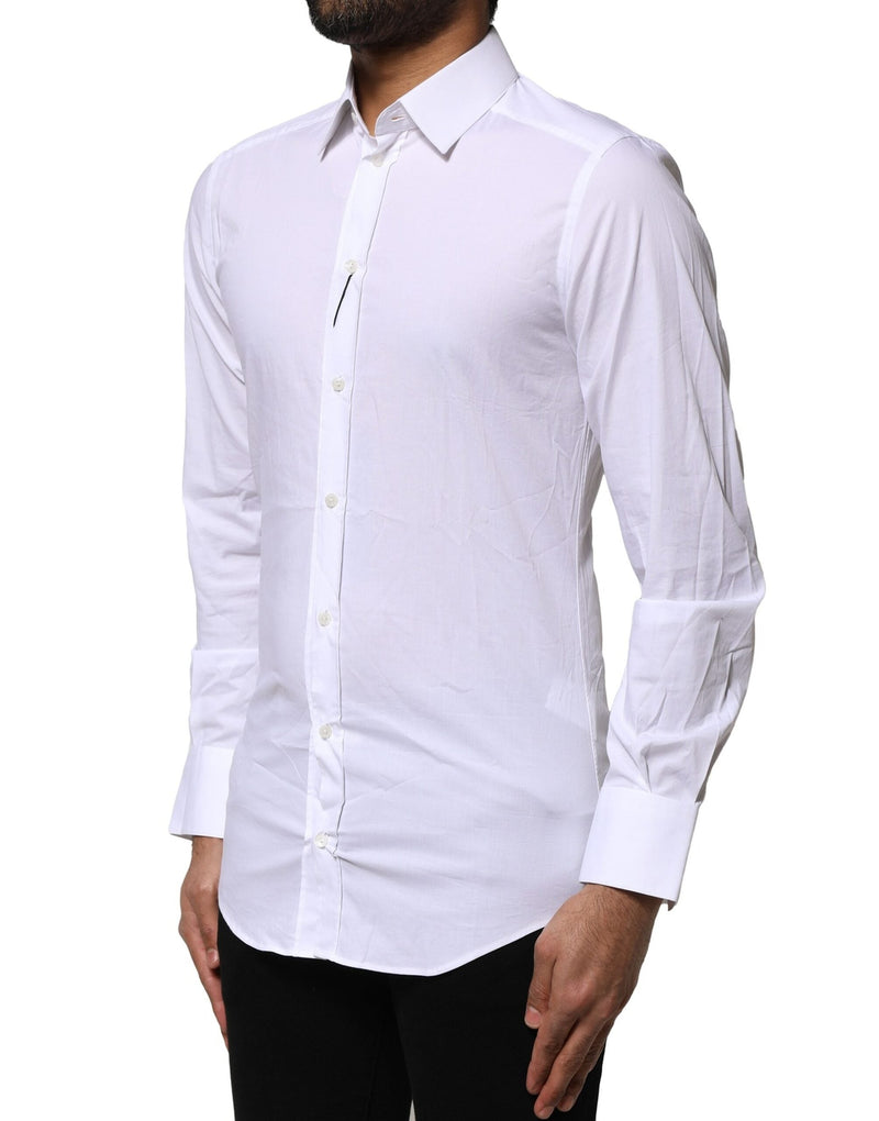 White Cotton GOLD Long Sleeves Dress Shirt Dolce & Gabbana
