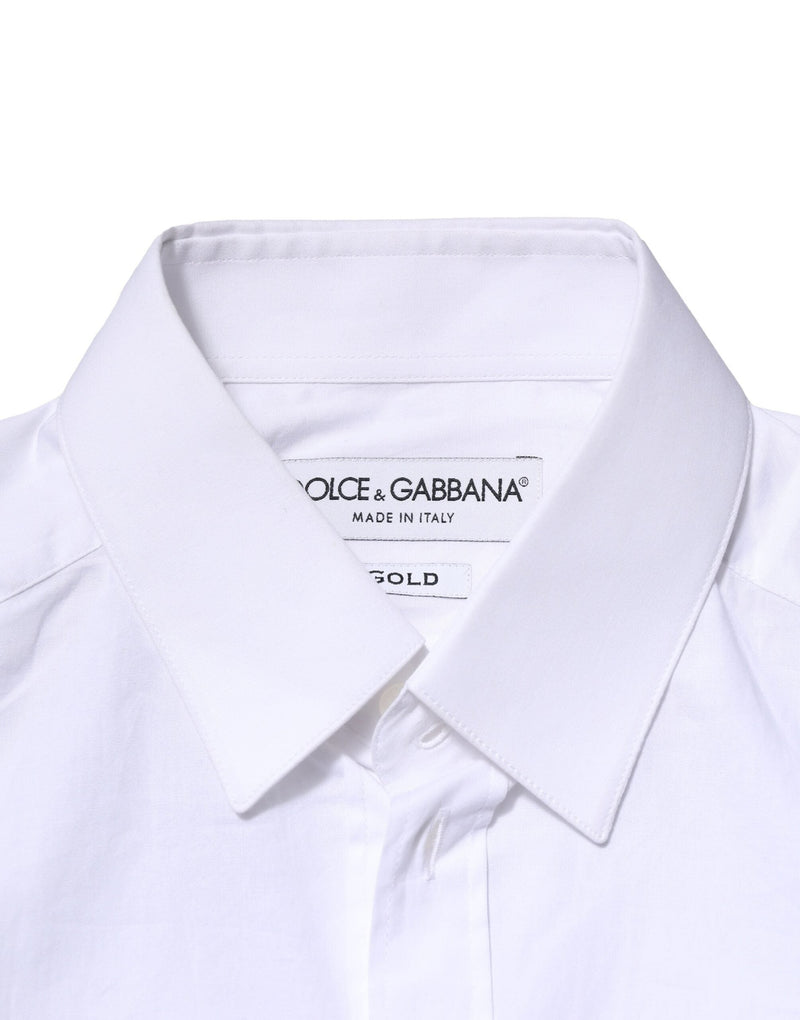 White Cotton GOLD Long Sleeves Dress Shirt Dolce & Gabbana