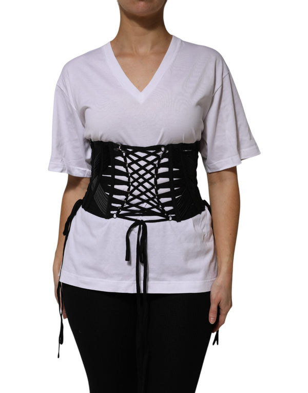 Black Cotton Waist LaceUp Strap Corset Belt Dolce & Gabbana
