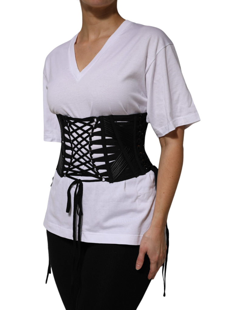 Black Cotton Waist LaceUp Strap Corset Belt Dolce & Gabbana