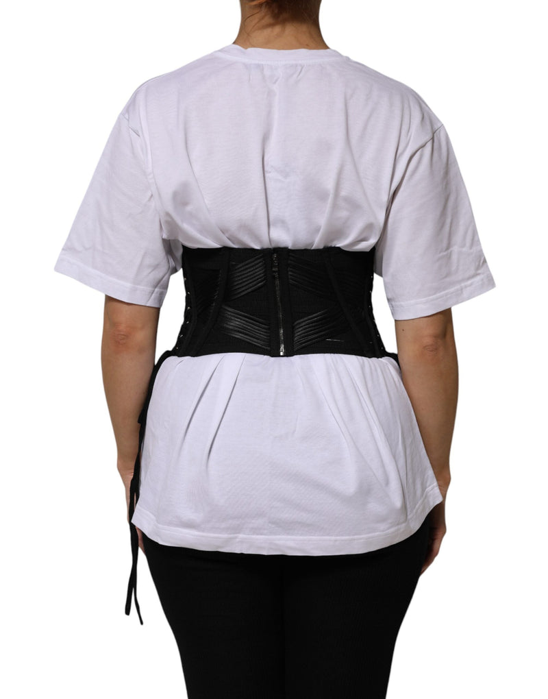 Black Cotton Waist LaceUp Strap Corset Belt Dolce & Gabbana