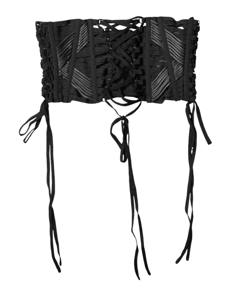 Black Cotton Waist LaceUp Strap Corset Belt Dolce & Gabbana