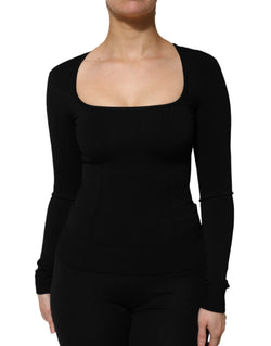Black Square Neck Long Sleeves Pullover Top Dolce & Gabbana