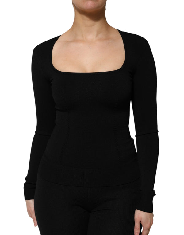Black Square Neck Long Sleeves Pullover Top Dolce & Gabbana